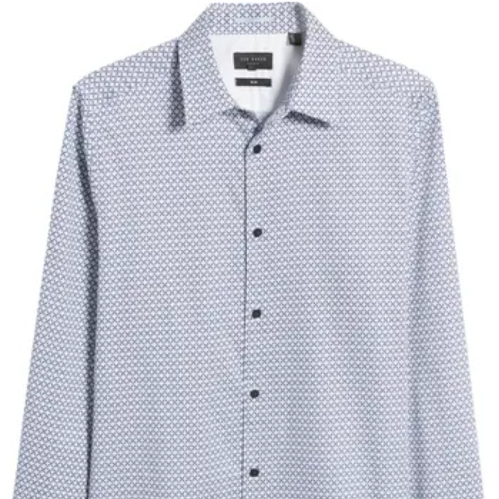 Ted Baker Men's Geometric Pattern Shirt - White Size 5 US 16.5